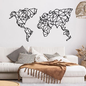 Geometrische wereldkaart metalen wandsculptuur - muurkunstdecor - binnendisplay - uniek ontwerp - metalen wandkleden - aangepast formaat