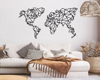 Geometric World Map Metal Wall Art: Modern Home Decor