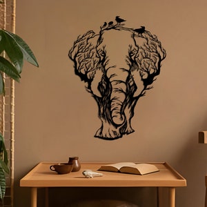 Safari Forest Elephant Metal Wall Art - Indoor Outdoor Use - Unique Home Decor Accent - Wildlife Wall Decor - Wall Sign - Wall Sculpture