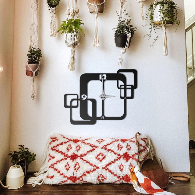 Modern Squares Metal Wall Clock – Minimalist Geometric Decor, Silent ...