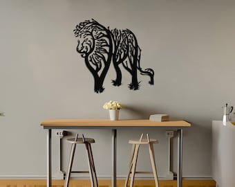 Tree Lion Metal Wall Art: Indoor Outdoor Decor