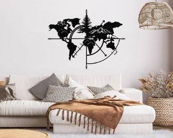 World Map Mountain Metal Wall Art: Indoor Outdoor Decor