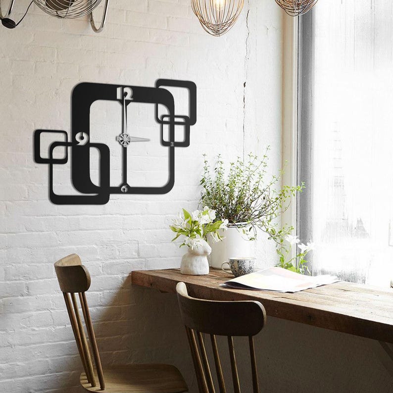 Modern Squares Metal Wall Clock – Minimalist Geometric Decor, Silent ...
