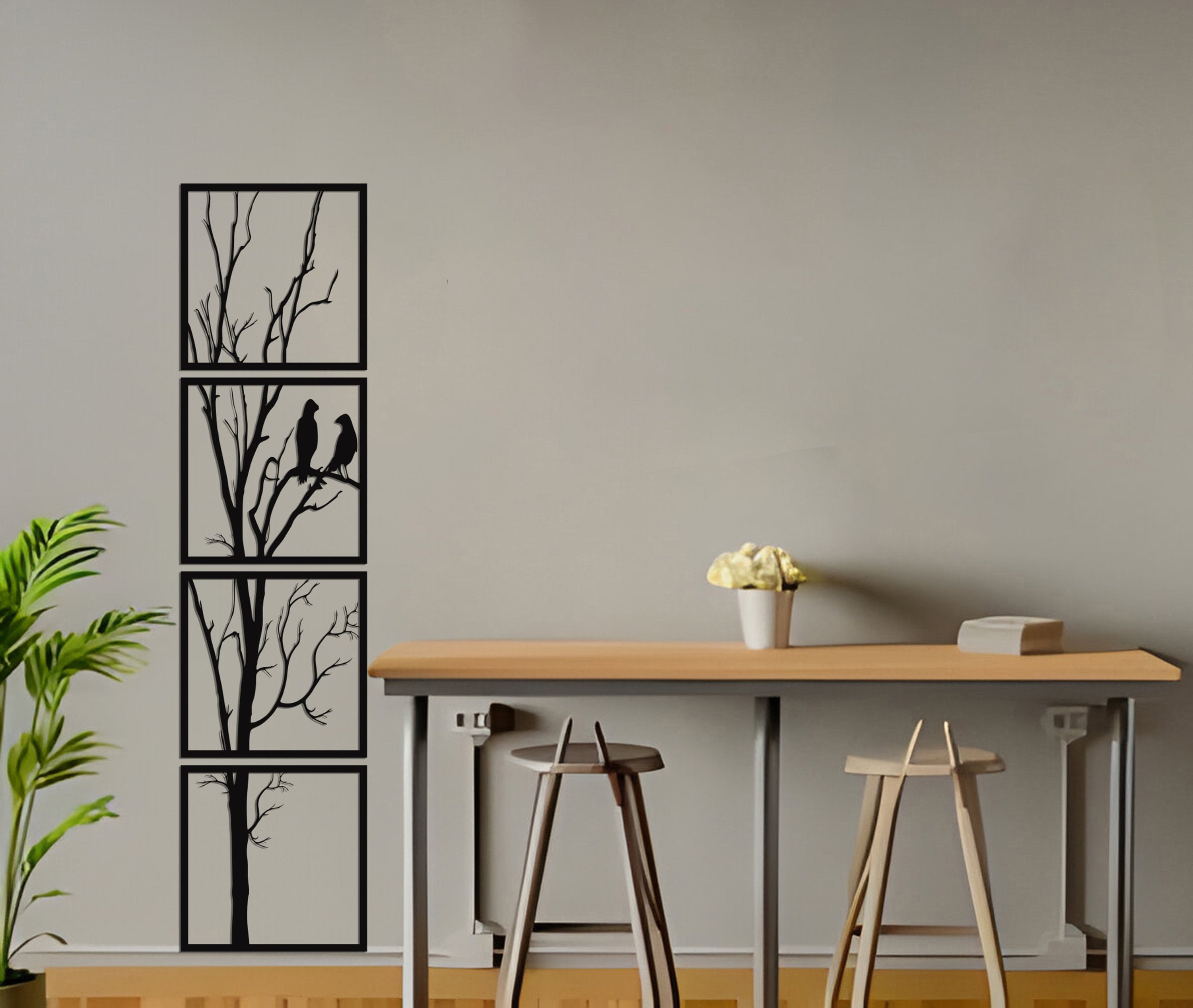 Birds on Branch Metal Wall Art: 4-piece Vertical Decor - Etsy