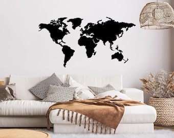 World Map Metal Wall Art: 4-Piece Indoor Outdoor Decor