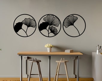 Ginkgo Biloba Leaf Metal Wall Art - 3 Piece Indoor/Outdoor Decor