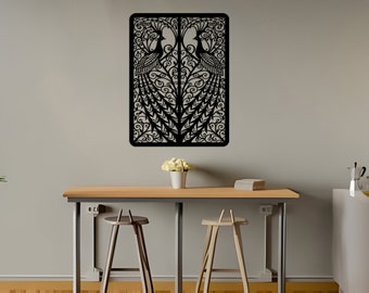 Peacocks Metal Wall Art: Laser Cut Steel Wall Decor