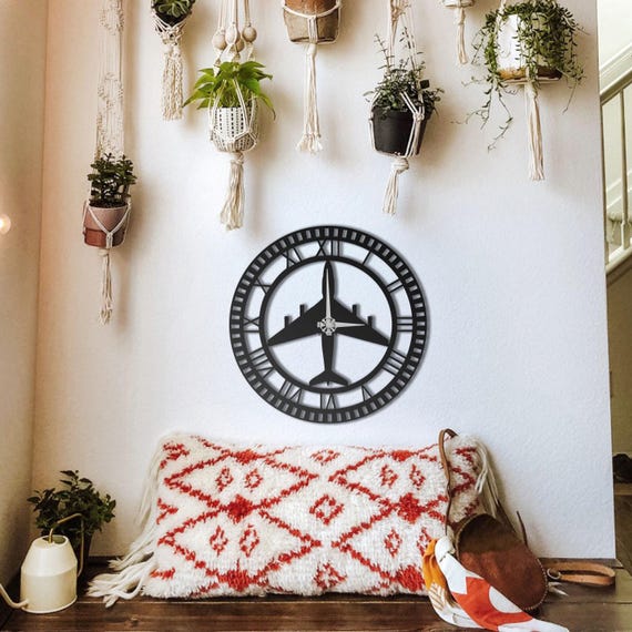 Metal Airplane Wall Clock: Modern Aviation Decor, Silent Movement