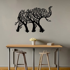 Tree Elephant Metal Wall Art - Indoor Outdoor Use - Unique Home Decor Accent - Wildlife Wall Decor - Wall Sign - Wall Sculpture