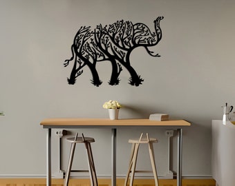 Tree Elephant Metal Wall Art: Indoor Outdoor Decor