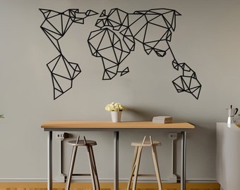 Geometric World Map Metal Wall Art: Modern Indoor Decor