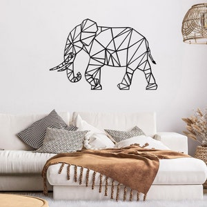 Geometric Elephant Metal Wall Art - Indoor Outdoor Use - Unique Home Decor Accent - Wildlife Wall Decor - Wall Sign - Wall Sculpture