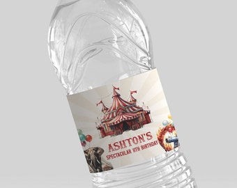 20 Etiquetas Personalizables Para Botellas De Agua – Fiesta De Circo / Carnaval (tinta Impermeable 2x4 Pulgadas)