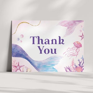 Mermaid Thank You Card Mermaid Birthday Thank You Card Template Mermaids Birthday Editable Thank You Card Template Girls Mermaid Birthday
