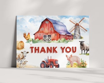 Tarjeta de agradecimiento de cumpleaños de granja Plantilla de tarjeta de agradecimiento de animales de granja Tarjeta de agradecimiento de corral de granja Tarjeta de agradecimiento de animales de granero Cumpleaños de granja