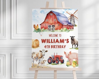 Cartel de bienvenida de cumpleaños de granja, Cartel de bienvenida de animales de granja, Cartel de bienvenida de cumpleaños, Cartel de cumpleaños de granja, Cartel de cumpleaños de corral, Granja de cumpleaños para niños