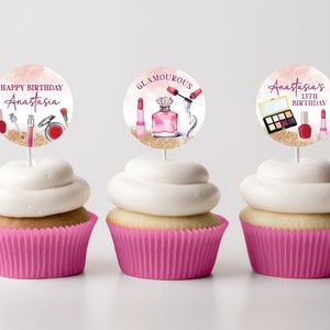 Makeup Cupcake Toppers Teen Girl Birthday Cupcake Toppers Glam Makeup Cupcake Toppers Editable Makeup Cupcake Toppers Teenage Girl Birthday