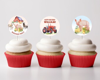 Farm Cupcake Toppers Farm Birthday Cupcake Topper Farm Animals Editable Cupcake Toppers Farmhouse Animals Birthday Farm Cupcake Topper