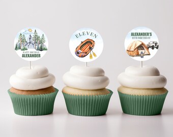 Camping Cupcake Toppers Kamp Verjaardag Cupcake Toppers Bewerkbare Cupcake Toppers Buiten Taart Toppers Camping Verjaardag