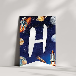 Banner de cumpleaños del espacio exterior Decoración colgante del espacio Banner de feliz cumpleaños Banner de carta de cumpleaños espacial Planetas Banner de astronauta espacial