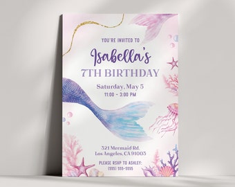 Mermaid Birthday Invitation Mermaids Template Under the Sea Editable Invitation for Girls Under the Sea Mermaid Birthday Instant Download