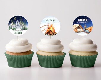 Camping Cupcake Toppers Camping Birthday Sleepover Cupcake Toppers Outdoors Camp Birthday Cupcake Toppers Camping Editable Template