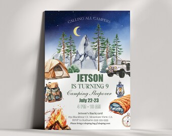 Camping Sleepover Invitation Editable Camp Birthday Sleepover  Template Outdoors Camping Invitation Instant Download