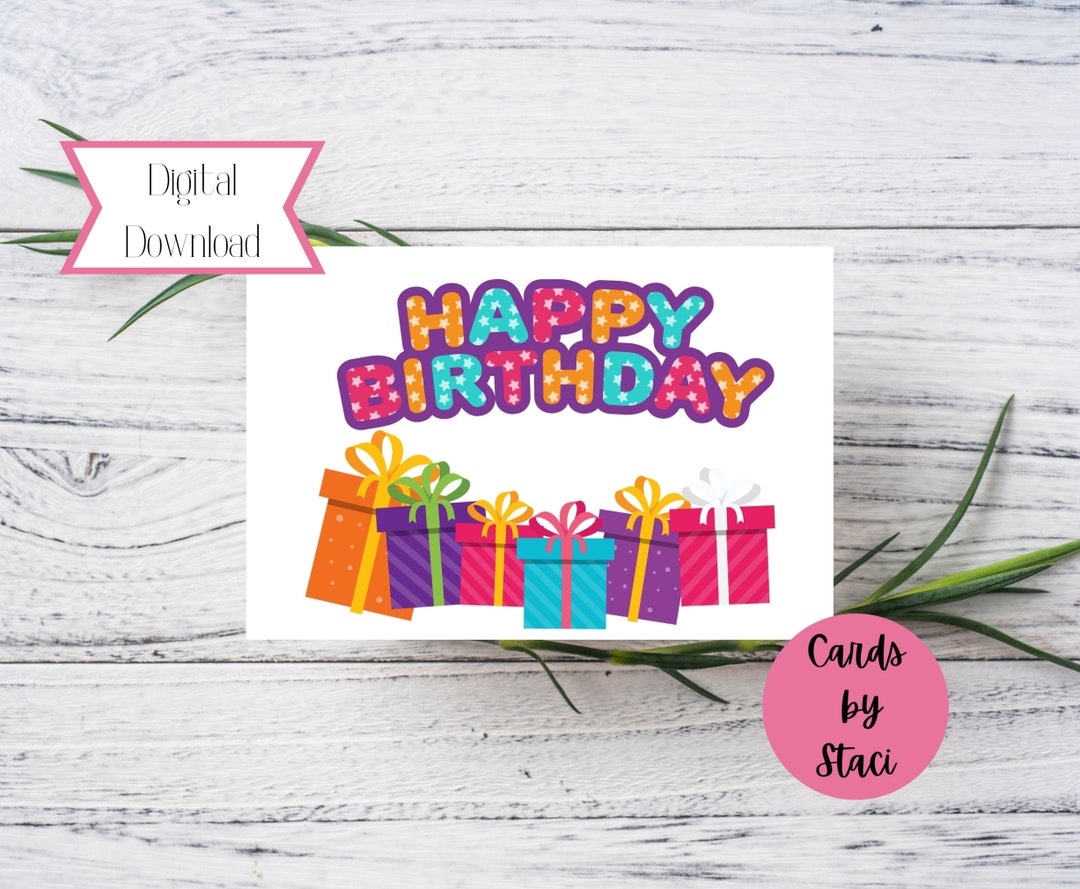 Happy Birthday Card | Colorful Gifts, Instant Download (digital ...