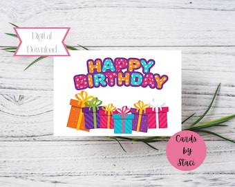 Happy Birthday Card | Colorful Gifts, Instant Download (Digital Download)