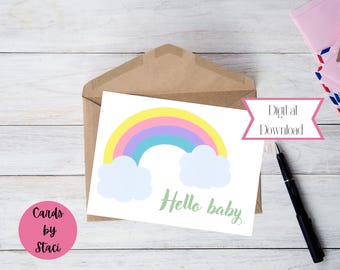 Nieuwe babykaart | Rainbow Hello Baby-begroeting (digitale download)