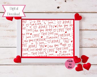 Printable Love Card | Red Hearts, "Forever in Love" Text (Digital Download)