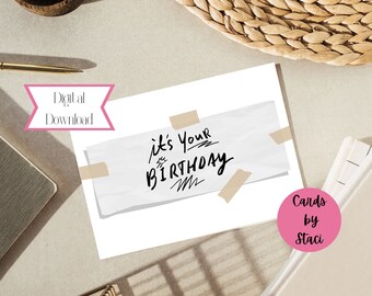 Minimalist Birthday Card | Paper Tape Style, Modern Design (Digital Download)