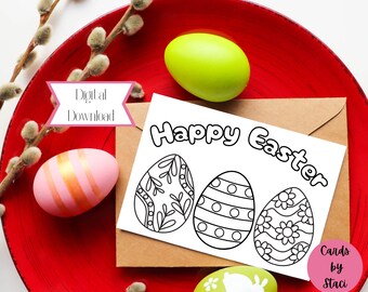 Tarjeta de felicitación de Pascua imprimible Descarga instantánea de tarjetas de 7x5 pulgadas para Pascua, descarga de tarjetas de Pascua, tarjeta de Pascua, página para colorear de Pascua