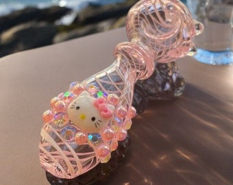 Glass Pipe Cute Pink Kawaii Rhinestones Girly Smoking Accessories Gift for her