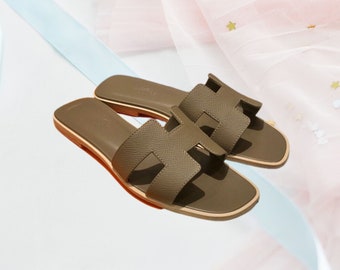 Elegant Women Leather Sandals, Women Sandals, Real Leather Sandals, Greek Women Sandals, Slippers - Brown