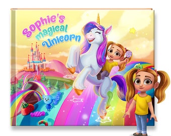 Livre d'histoires personnalisé magique de licorne, livre d'histoires personnalisé au coucher, histoire de dessin animé personnalisée, cadeaux pour filles, cadeau de 5e anniversaire pour fille