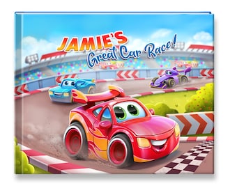 Livre d'histoires personnalisé pour enfants sur une voiture de course, livre de prénoms personnalisé pour enfants, cadeau d'anniversaire 5 ou 6 ans, livre d'images personnalisé, cadeau petit frère