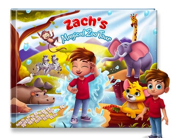 Libro de cuentos para niños personalizado sobre aventuras de animales del zoológico, libro de cuentos para niños personalizado, regalo de cumpleaños número 3 o 4 para hijo, hija o ahijado