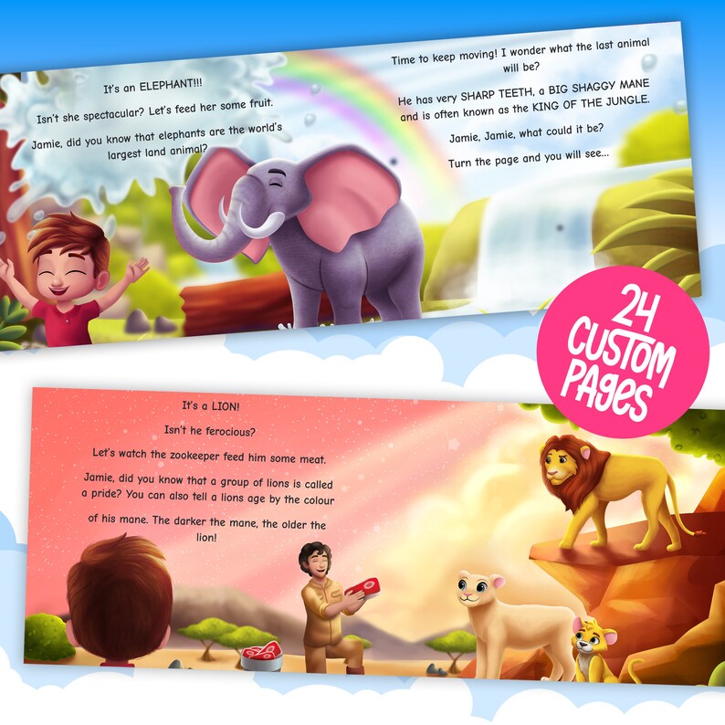 Livre d'histoires personnalisé pour enfants aventure avec les animaux du zoo, livre d'histoires personnalisé pour enfants, cadeau de 3e ou 4e anniversaire pour fils, fille ou filleul image 6