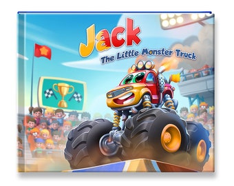 Livre d'histoires personnalisé pour enfants Monster Truck Adventure, livre d'histoires de dessin animé personnalisé au coucher pour enfants, livre de noms personnalisé, cadeau de 4e et 5e anniversaire