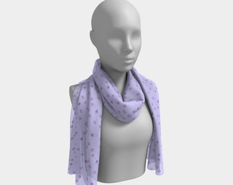 Berries Scarf, Long Scarf, Lavender Scarf, Silk Scarf, Neck Scarf, Hair Scarf, Scarf Gift, Original Art Scarf, Beautiful Floral Scarf