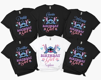 Maglietta per bambina con scritta "Stitch Birthday", maglietta ricordo del viaggio in famiglia