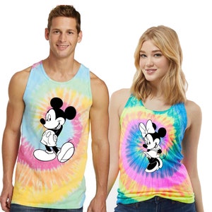 Disney Tie Dye Tank Top, Ladies Racerback, 2024 Trip, Neon Rainbow, Matching Family Vacation, Couples shirt, Bright Color, Mens Tank