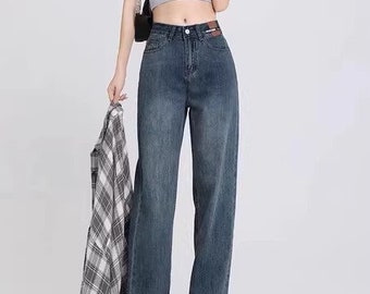 Spring/summer high-waisted straight leg wide-leg jeans