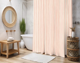 Shower Curtain Cottagecore Light Pink Stripes Lightweight Bathroom Decor  71" x 74"