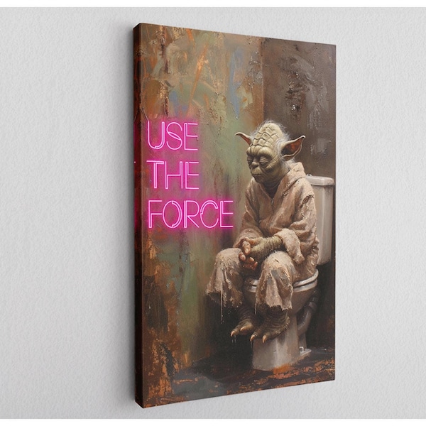 Funny Alien Master Use The Force Canvas Wall Art - Humorous Bathroom Decor