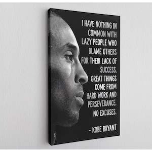 Motivational Quote Canvas Wall Art, Black & White Athlete Profile Artwork, Hard Work Perseverance, Basketball Legend Quote Print