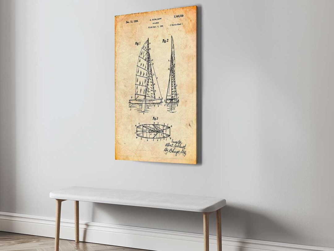 Sailboat by A. Schlumpf Patent Art on Canvas Printing, Blueprint Poster ...