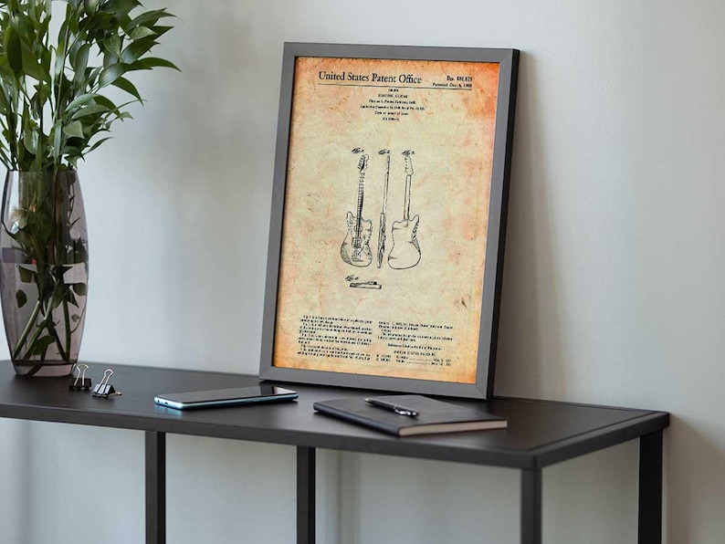 Electric Guitar Canvas Print Blueprint Poster Perfect for Man Cave and