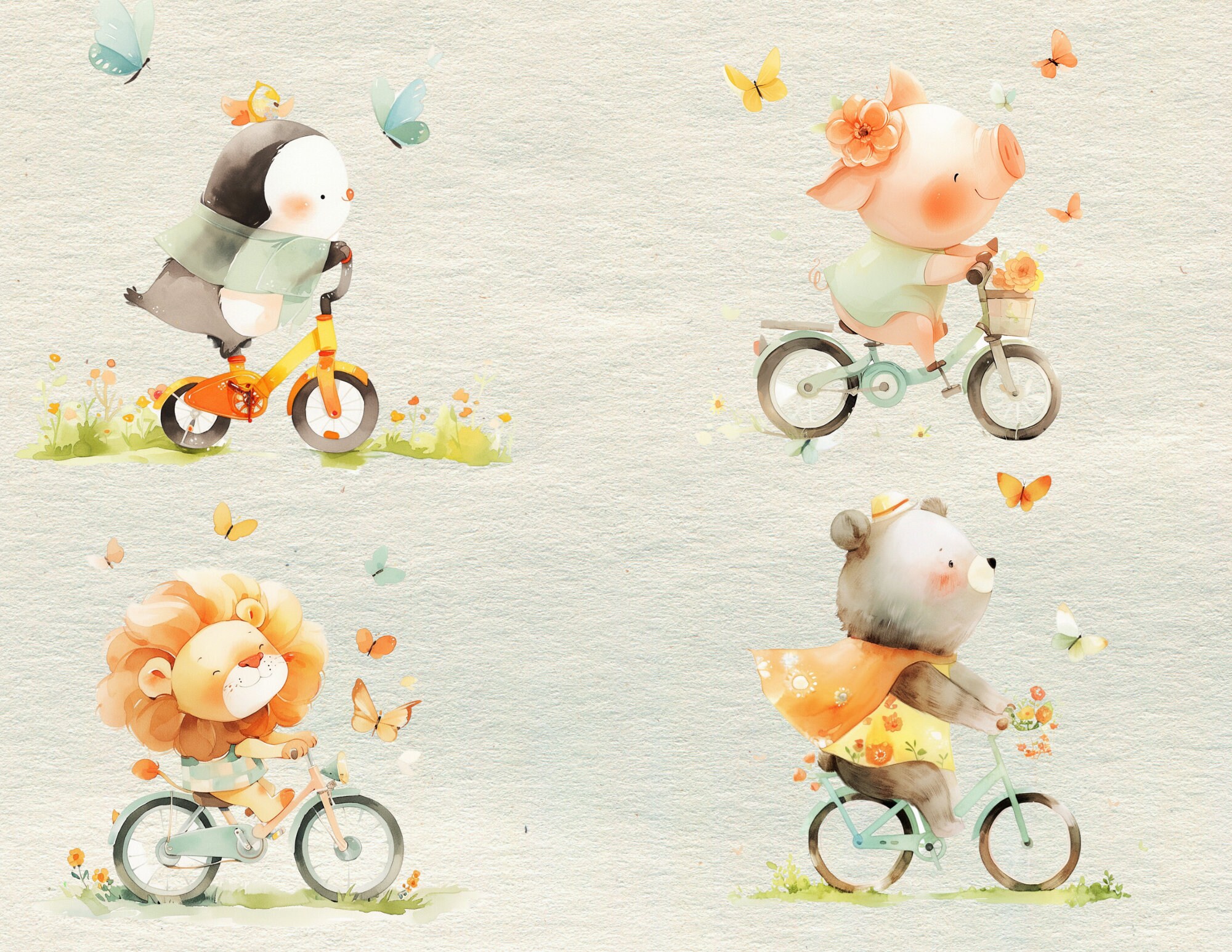 Animal Rising Bike Adorable Animal Riding Bike Clipart Set digital Download, Printable Pet ...